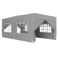Outsunny Pop-Up Folding Gazebo 3 x 6m, UPF50+ Adjustable Height, with Carrying Bag and Sandbags, Light Gray(m-1)