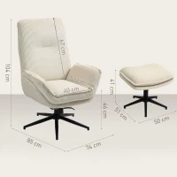 HOMCOM Draaibare Gestoffeerde Fauteuil met Voetenbank, Modern Relaxfauteuil voor Woonkamer, Slaapkamer, Thuiskantoor, Beige(m-3)