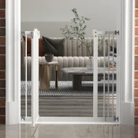 PawHut Cancelletto per Cani Estensibile con 2 Blocchi e Chiusura Automatica, in Metallo e Plastica, 74-87x78 cm, Bianco(m-9)