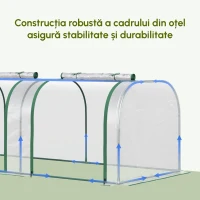 Outsunny Sera tip tunel din PVC transparent si otel, pentru plante si flori, cu usi cu fermoar, 295x100x80 cm(m-4)