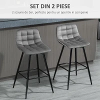 HOMCOM Set 2 Scaune Înalte în Stil Nordic cu Spătar și Suport pentru Picioare, 45x47x88 cm, Gri(m-4)