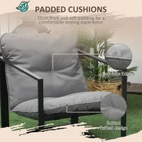 Outsunny Garden Furniture Set, 1 Glass Table, 2 Armchairs, 1 Sofa, Weather-Resistant, 114cm x 70cm x 67cm, Gray + Black(m-4)