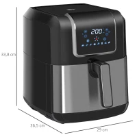 HOMCOM Fritadeira sem Óleo 6,5L 1700W Fritadeira de Ar Quente com 8 Programas Tela LED Tátil Temperatura Ajustável Temporizador e Cesta Antiaderente 36,5x29x33,8cm Preto(m-3)