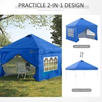 Outsunny Pavilion 3x3m Folding Pavilion 4 Side Walls with Window Door Party Tent Garden Tent Pop-Up Pavilion incl. Pegs Guy Ropes Carrying Bag Metal Oxford Blue(m-4)
