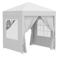 Outsunny 2 x 2 m Garden Pop Up Gazebo, Wedding Party Tent Marquee, Water Resistant Awning Canopy with Sidewalls, Windows, Carry Bag, White(m-14)