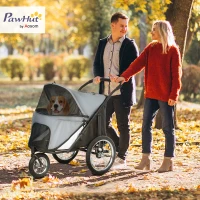PawHut 3-Wheel Dog Stroller with Easy Fold, Storage Bag, Soft Cushion, Safety Leash, Grey(m-10)
