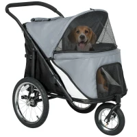 PawHut 3-Wheel Dog Stroller with Easy Fold, Storage Bag, Soft Cushion, Safety Leash, Grey(m-12)