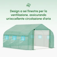 Outsunny Serra a Tunnel con Copertura PE e Struttura in Acciaio, Porta Avvolgibile e 6 Finestre, 3.5x3x2m, Verde(m-9)