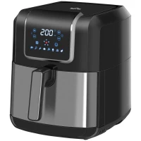 HOMCOM Fritadeira sem Óleo 6,5L 1700W Fritadeira de Ar Quente com 8 Programas Tela LED Tátil Temperatura Ajustável Temporizador e Cesta Antiaderente 36,5x29x33,8cm Preto(m-11)