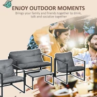 Outsunny Garden Furniture Set, 1 Glass Table, 2 Armchairs, 1 Sofa, Weather-Resistant, 114cm x 70cm x 67cm, Gray + Black(m-7)