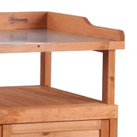 Outsunny Multi-function Potting Bench Table w/ Storage Cabinet and Galvanized Table Top, Wooden Planting Workstation, 98cm x 47cm x 105cm(m-9)