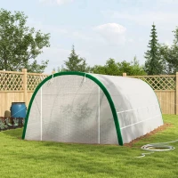 Outsunny Garden Tunnel Greenhouse 18m² 6L x 3W x 2H m - 8 Windows, Zippered Roll-Up Door, Galvanized Steel, PE Cover, White(m-9)