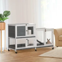 PawHut Indoor Wooden Hutch with Wheels 2 Levels Ramps(m-8)