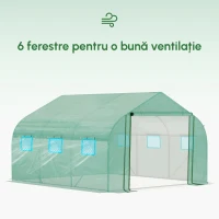 Outsunny Sera Tunel cu Protectie PE si Structura din Otel, Poarta Tip Rulou si 6 Ferestre, 347x300x200 cm, Verde(m-4)