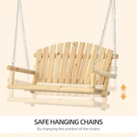 Outsunny 2-Person Wooden Suspended Garden Bench Swing Bench 200kg Load Capacity Outdoor Wooden Swing Slat Seat and Backrest Included Chains Natural(m-5)