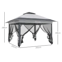 Outsunny Folding Pop-Up Garden Gazebo Marquee Steel Polyester Mosquito Nets + Transport Bag with Wheels Grey(m-3)