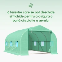 Outsunny Seră pentru Grădină cu 6 Ferestre, Ușă Rulantă și Acoperiș Învelit PE, 4,5x3x2 m, Verde Închis(m-4)