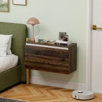 HOMCOM Comodino Sospeso con Cassetto Senza Maniglie e con Fissaggio a Parete, 80x30x45cm, Noce(m-2)