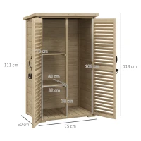 Outsunny Wooden Garden Storage Cabinet for Tools with 2 Shelves Bitumen Roof Louvred Doors Lockable 75 x 50 x 118(m-3)