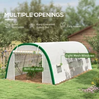 Outsunny Garden Tunnel Greenhouse 18m² 6L x 3W x 2H m - 8 Windows, Zippered Roll-Up Door, Galvanized Steel, PE Cover, White(m-4)