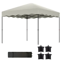 Outsunny 3 x 3 m Pop-up-Pavillon, Höhenverstellbares Gartenzelt, mit Rolltasche, für Garten, Terrasse, Metall, Stoff, Cremeweiß(m-1)