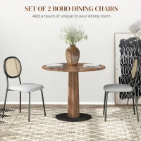 HOMCOM Set of 2 dining chairs kitchen chairs rattan back breathable fabric steel frame 44 x 54 x 87 cm gray(m-4)