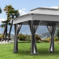 Outsunny Garden Pop-up Folding Gazebo Steel Polyester Waterproof Anti UV Mosquito Nets + Carry Bag(m-7)