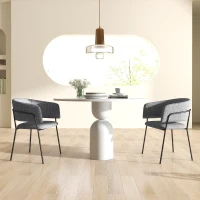 HOMCOM Set of 2 dining chairs with steel legs, upholstered linen-like fabric seat, grey(m-10)