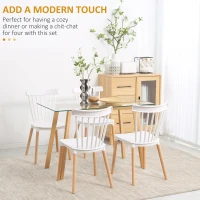HOMCOM Set of 4 Scandinavian Style Dining Chairs High Backrest Polypropylene Seat Beech Legs 48 x 52.5 x 83 cm White(m-4)