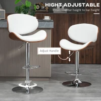 HOMCOM Set of 2 bar stools adjustable height synthetic coating 53 x 52 x 92-112 cm white(m-5)