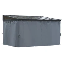 Outsunny 4 x 3(m) Outdoor Hardtop Gazebo with Curtains, Lean to Aluminium Pergola with Polycarbonate Roof, Garden Pavilion Sun Shade Shelter, Grey(m-13)