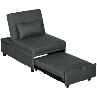 HOMCOM Reclining Chair Sleeper Chair 3-in-1 Chair, Linen Look, including Pillow, 65.5 cm x 104 cm x 81 cm, Dark Gray(m-11)