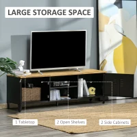 HOMCOM TV Stand TV Stand for 55'' TVs with 2 Cupboards Adjustable Feet Black Metal Frame Natural Wood Top 150 x 40 x 50 cm(m-5)
