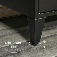 HOMCOM TV Stand TV Stand for 55'' TVs with 2 Cupboards Adjustable Feet Black Metal Frame Natural Wood Top 150 x 40 x 50 cm(m-6)