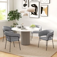 HOMCOM Set of 2 dining chairs with steel legs, upholstered linen-like fabric seat, grey(m-7)