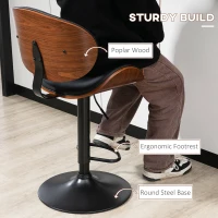HOMCOM Bar Stool Set, Adjustable Height, Swivel, Faux Leather, Steel Frame, Black, 53 x 50.5 x 112.5 cm(m-7)