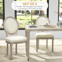 HOMCOM Set of 2 Louis XVI style solid rubber wood patinated dining chairs synthetic covering cream(m-4)