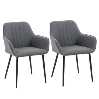 HOMCOM Mid-Century Dining Chairs Upholstered Linen Fabric Accent Chairs with Metal Legs, Set of 2, Dark Grey(m-1)