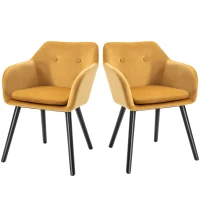 HOMCOM Velvet Tufted Set Of 2 Kitchen Dining Armchairs Mustard(m-11)
