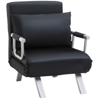 HOMCOM Convertible 1 Seater Armchair Sofa Bed Removable Grand Comfort Cushion Metal Armrest Feet Suede Black