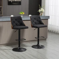 HOMCOM Set of 2 Adjustable Height Swivel Bar Stools with 360° Rotation and Footrest, Tufted Fabric(m-2)
