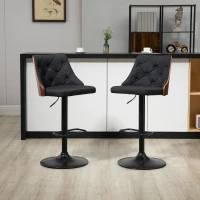 HOMCOM Set of 2 Adjustable Height Swivel Bar Stools with 360° Rotation and Footrest, Tufted Fabric(m-10)