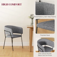 HOMCOM Set of 2 dining chairs with steel legs, upholstered linen-like fabric seat, grey(m-5)