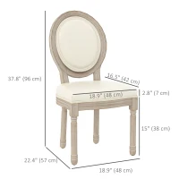 HOMCOM Set of 2 Louis XVI style solid rubber wood patinated dining chairs synthetic covering cream(m-3)