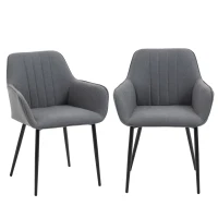 HOMCOM Mid-Century Dining Chairs Upholstered Linen Fabric Accent Chairs with Metal Legs, Set of 2, Dark Grey(m-11)