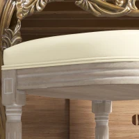 HOMCOM Set of 2 Louis XVI style solid rubber wood patinated dining chairs synthetic covering cream(m-9)