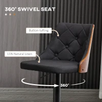 HOMCOM Set of 2 Adjustable Height Swivel Bar Stools with 360° Rotation and Footrest, Tufted Fabric(m-4)