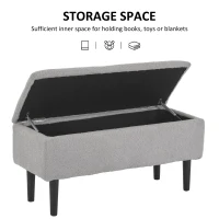 HOMCOM Storage Bench Storage Chest Cashmere Surface Rubberwood Legs 95 x 38 x 45 cm Gray(m-4)