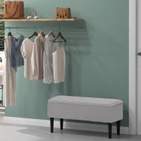 HOMCOM Storage Bench Storage Chest Cashmere Surface Rubberwood Legs 95 x 38 x 45 cm Gray(m-10)