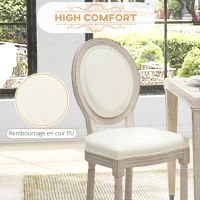 HOMCOM Set of 2 Louis XVI style solid rubber wood patinated dining chairs synthetic covering cream(m-5)